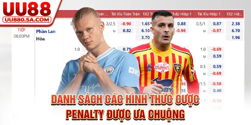 Danh sách các hình thức cược Penalty được ưa chuộng